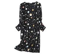 CHUNG Camicia da notte da donna, sopra il ginocchio, a maniche lunghe, girocollo, in cotone, con motivo carino, abbigliamento da casa per primavera estate, L