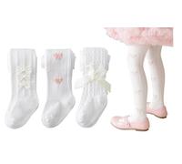 CHUNG Collant a rete sottile per neonati, con fiocco, 0-5 anni, per l'estate, 3 paia di colore bianco, 1-2 Years