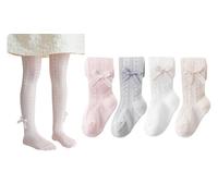 CHUNG Collant a rete sottile per neonati, con fiocco, 0-5 anni, per l'estate, 4 paia di fiocchi con volant, 1-2 Years