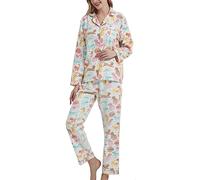 CHUNG Pigiama da donna in cotone spazzolato, a maniche lunghe, con bottoni, pantaloni in flanella, biancheria da notte accogliente e caldo, per l'inverno, taglie forti