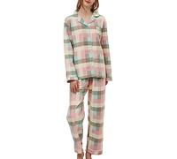 CHUNG Pigiama da donna in cotone spazzolato Set manica lunga Button Down Top Pantaloni flanella pigiami Lounge Accogliente Inverno caldo Plus Size, Tartan Rosa Verde, XL