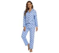 CHUNG - Set di pigiami da donna in cotone spazzolato a maniche lunghe, con bottoni, comodi e caldi, in flanella, per l'inverno, taglie forti, Cuore blu., S