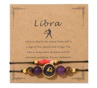 ChungLong0593 12 braccialetti con segno zodiacale per donne e uomini, 2 braccialetti con ciondoli in vetro curativo della costellazione regolabile, con pietra zodiacale, regalo con biglietto oroscopo