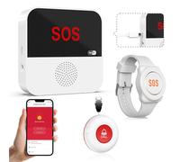 ChunHee Smart Wireless Caregiver Pager Pulsante antipanico collegato al telefono, allarme personale solo per anziani, supporta WiFi a 2,4 GHz (bianco 2-1 (non ricaricabile)