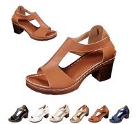Chunky Heel Sandals for Women Platform Wedges Open Toe Wedges Heels Dressy Summer Comfortable Platform Sandals Ankle Strap Low Heels Casual Hollow Out Shoes Work Sandal for Women Office (Brown,38)