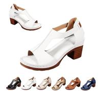 Chunky Heel Sandals for Women Platform Wedges Open Toe Wedges Heels Dressy Summer Comfortable Platform Sandals Ankle Strap Low Heels Casual Hollow Out Shoes Work Sandal for Women Office (White,38)