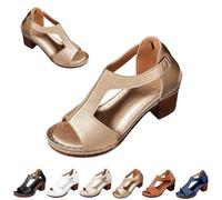 Chunky Heel Sandals for Women Platform Wedges Open Toe Wedges Heels Dressy Summer Comfortable Platform Sandals Ankle Strap Low Heels Casual Hollow Out Shoes Work Sandal for Women Office (Gold,38)