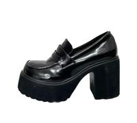 Chunky Platform Loafers Heel Patent Leather Slip on Casual Shoes Lady Office Shoes Japanese Lolita Black 10cm Heels Pumps, Luce nera, 39 EU