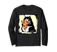 Chunky Smoking Cat Chomping Pepperoni Pizza Maglia a Manica