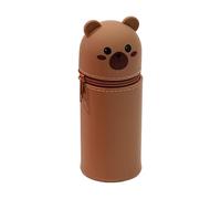 CHUNLINLAODA Astuccio Orso 2 in 1 in morbido silicone Astuccio Scuola 2 in 1 in Morbido Silicone Orso Kawaii Astuccio Verticale Kawaii Portapenne da Tavolo Portapenne Astuccio Ragazzi (Marrone)