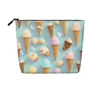 CHUNMINW Beauty case con stampa di gelato e waffle, da donna, con cerniera, borsa per trucchi da viaggio, borsa da toeletta organizer impermeabile, nero, Taglia unica