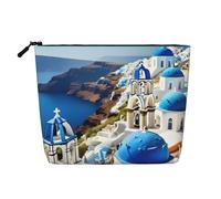 CHUNMINW Beauty case da donna con stampa di isola greca, con cerniera, borsa per cosmetici da viaggio, borsa da toeletta organizer impermeabile, nero, Taglia unica