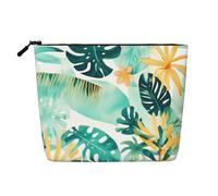 CHUNMINW Beauty case da donna con stampa di paesaggio vegetale da spiaggia, borsa per il trucco con cerniera, borsa da viaggio per cosmetici da toeletta, organizer impermeabile, nero, Taglia unica