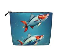 CHUNMINW Borsa cosmetica da donna, con stampa di pesci volanti nell'oceano, borsa per il trucco con cerniera, borsa da viaggio per cosmetici, organizer impermeabile, nero, Taglia unica