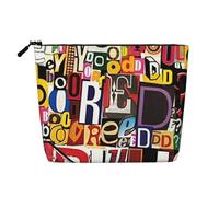 CHUNMINW Borsa per cosmetici da donna, con stampa di lettere e numeri, borsa per trucchi con cerniera, borsa da viaggio per cosmetici da toeletta, organizer impermeabile, nero, Taglia unica