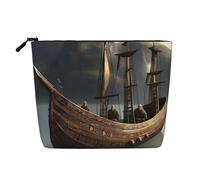 CHUNMINW Borsa per cosmetici da donna, con stampa di navi dei pirati nordici, borsa per il trucco con cerniera, borsa da viaggio per cosmetici, borsa da toeletta organizer impermeabile, nero, Taglia