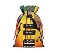 CHUNMINW Borsa regalo di compleanno con stampa di strumenti musicali con chitarra e basso, borsa portatile in tela con coulisse per feste di Natale, 1 pezzo medio