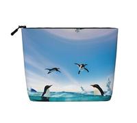 CHUNMINW Trousse per cosmetici da donna, con stampa di pinguino felice nell'acqua, borsa per trucchi con cerniera, borsa da viaggio per cosmetici da toeletta, organizer impermeabile, nero, Taglia