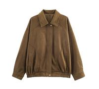 Chunotu, bomber da donna in finta pelle scamosciata, elegante, casual, con | Giacche con zip oversize casual leggere con bottoni a pressione nascosti sotto abbottonatura colletto bavero camicie
