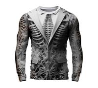 CHUNOTU - Camicia a maniche lunghe da uomo con stampa 3D a scheletro, Grigio, S