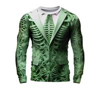 CHUNOTU - Camicia a maniche lunghe da uomo con stampa 3D a scheletro, Verde, S