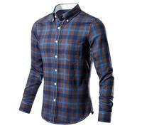 CHUNOTU - Camicia da uomo a quadri alla moda, a maniche lunghe, con stampa scozzese, Blu, L