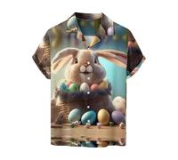 CHUNOTU - Camicie pasquali da uomo con bottoni, con stampa 3D di uova e coniglio, camicia a maniche corte per l'estate hawaiana per la spiaggia e le vacanze, Annuncio, M