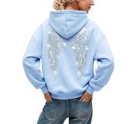 CHUNOTU - Felpa con cappuccio da donna con ali d'angelo glitterate, con strass, A02-azzurro, L