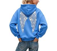 CHUNOTU - Felpa con cappuccio da donna con ali d'angelo glitterate, con strass, A02-blu, L