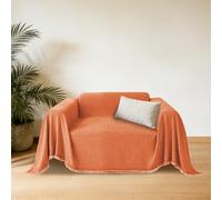 CHUNRONG Telo Copridivano Copri Divano in Ciniglia con Frange 180 x 200 cm Resistente Alle Macchie e Ai Graffi Copritutto Salva Divani Lavabili per Cani e Gatti, Animali, Arancione