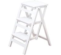 CHUNXVLI Scaletta Pieghevole Scala Garage Sgabello Pieghevole, Panca Multifunzionale A Forma di A Scale A Pedale Larghe in Legno per da Cucina 330lb(White,3 Steps Ladder)