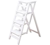 CHUNXVLI Scaletta Pieghevole Scala Garage Sgabello Pieghevole, Panca Multifunzionale A Forma di A Scale A Pedale Larghe in Legno per da Cucina 330lb(White,4 Steps Ladder)