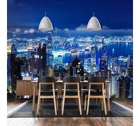 CHUNYAGOK Carta da parati fotografica moderna 3D con scena notturna di edifici cittadini, adatta per la decorazione di soggiorno e camera da letto