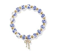 CHUOZI Braccialetto con fiore blu per le donne in porcellana antica e bianca con perline tradizionali floreali in ceramica fiocco elasticizzato reggiseno celet patrimonio culturale gioielli accessori