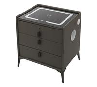 CHUOZI Comodino intelligente con ricarica USB, comodino a LED con luce a tre colori e cassetto con serratura a impronte digitali, altoparlante, in legno massello minimalista per camera da letto (beige