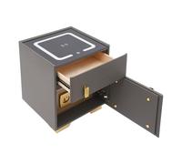 CHUOZI Comodino intelligente con ricarica USB, comodino a LED con luce a tre colori e cassetto con serratura a impronte digitali, altoparlante, in legno massello minimalista per camera da letto (beige