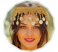CHUOZI Fascia per capelli indiana con perline dorate, ciondolo a forma di moneta, accessorio per capelli vintage, per festival, fronte, accessori per capelli da donna