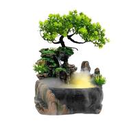 CHUOZI Ornamento da tavolo a fontana a cascata con LED e atomizzatore, roccioso in resina da 15 cm, laghetto per pesci, alberi artificiali, mini decorazione per interni, casa, ufficio, camera da letto