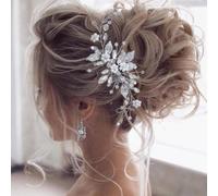 CHUOZI Vite per capelli da sposa, accessorio per capelli da sposa, con foglie di cristallo e fiori di perle, regolabile, accessorio per capelli da sposa per donne (matrimonio/servizio fotografico