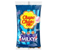 Chupa Chups Lecca Lecca Milky, Lollipop Assortiti Aroma Cacao e Vaniglia, Panna Fragola e Caramel, Busta da 120 Lollipops Monopezzi