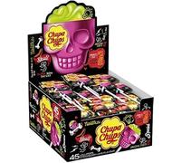 Chupa Chups Skull Lollipop, Confezione da 45 Pezzi, Gusti Fragola-Lime e Arancia-Uva, 15g per Pezzo, Lecca-lecca Teschio 3d
