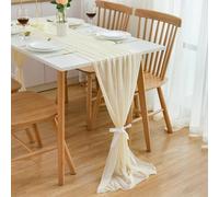 CHUQING Beige Chiffon Table Runner ,Table Decorazione per Fiori, Matrimoni e Comunioni,Compleanno,Feste,300 cm x 70 cm