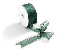 CHUQING Fiocco di Nastro in Chiffon Verde Foresta Verde Scuro per Confezioni Regalo, Molto Adatto per Matrimoni, Feste, Fiocchi per Capelli, 38 mm x 23 m