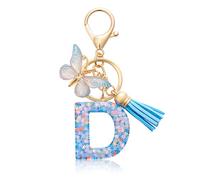 CHUQING Lettera Portachiavi Iniziale con Farfalla per Donne, Blu, S