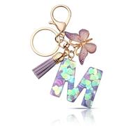 CHUQING Portachiavi con lettera ragazza portachiavi iniziale regalo donna portachiavi farfalla viola, Lilla-m, S