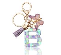 CHUQING Portachiavi con lettera ragazza portachiavi iniziale regalo donna portachiavi farfalla viola, Lilla-B., S