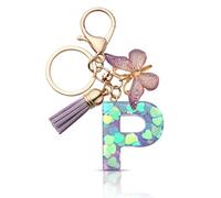 CHUQING Portachiavi con lettera ragazza portachiavi iniziale regalo donna portachiavi farfalla viola, Lilla-P, S