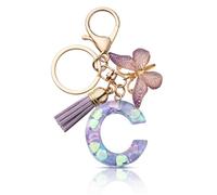 CHUQING Portachiavi con lettera ragazza portachiavi iniziale regalo donna portachiavi farfalla viola, Lilla-c, S