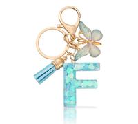 CHUQING Portachiavi con lettera ragazza portachiavi lettera iniziale regalo donna portachiavi farfalla, viola, viola, Blu-F, S