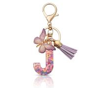 CHUQING Portachiavi da ragazza, con lettera e ciondolo a farfalla, con lettera iniziale, regalo, Lila-j., S